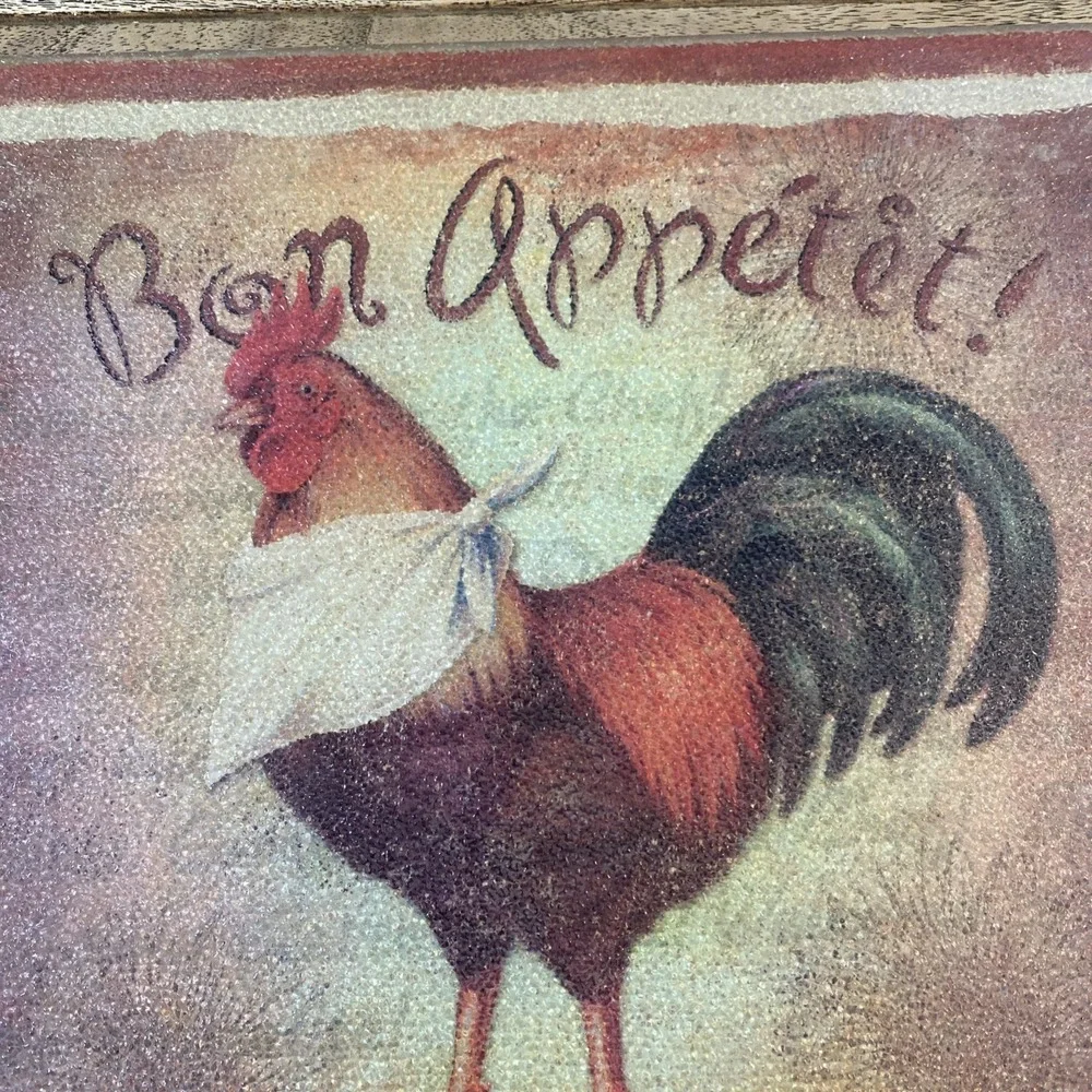 VTG Decorative Tempered Glass Cutting Board With Bon Appétit Rooster 11 1/2